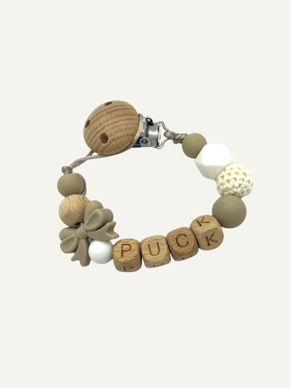 Speenkoord met naam Strik Beige