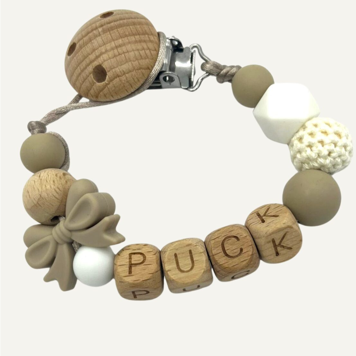 Speenkoord met naam Strik Beige