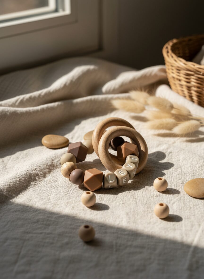 Bijtring met naam | Naturel en hout