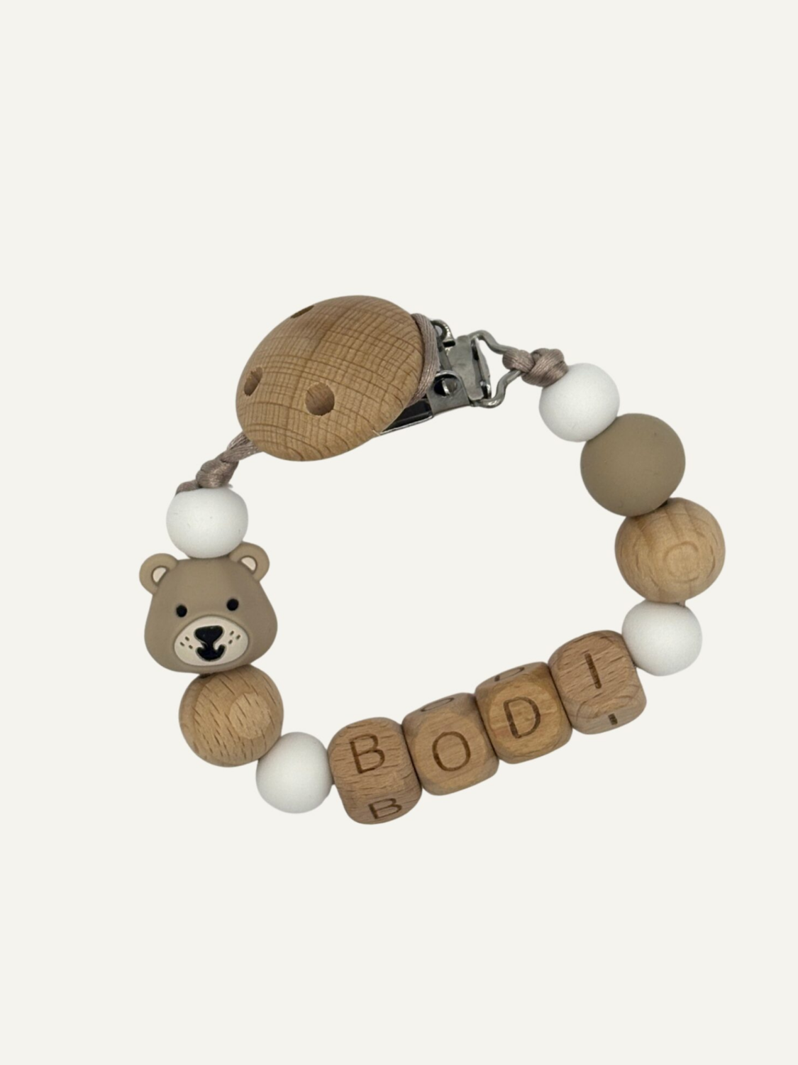 Speenkoord met naam Beer Beige