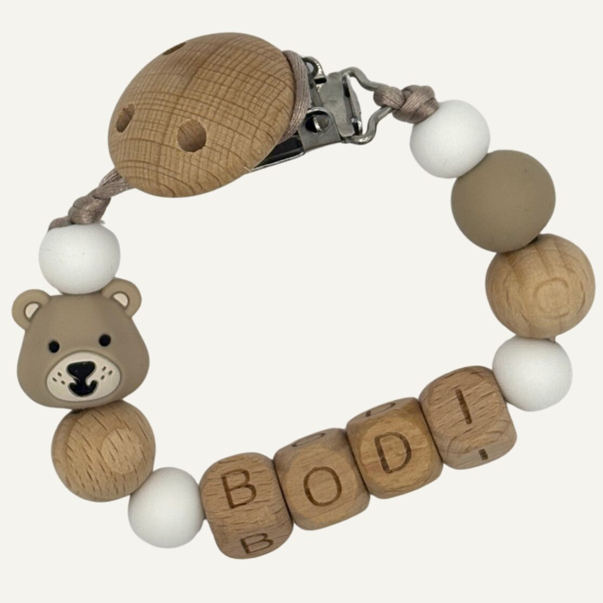 Speenkoord met naam Beer Beige